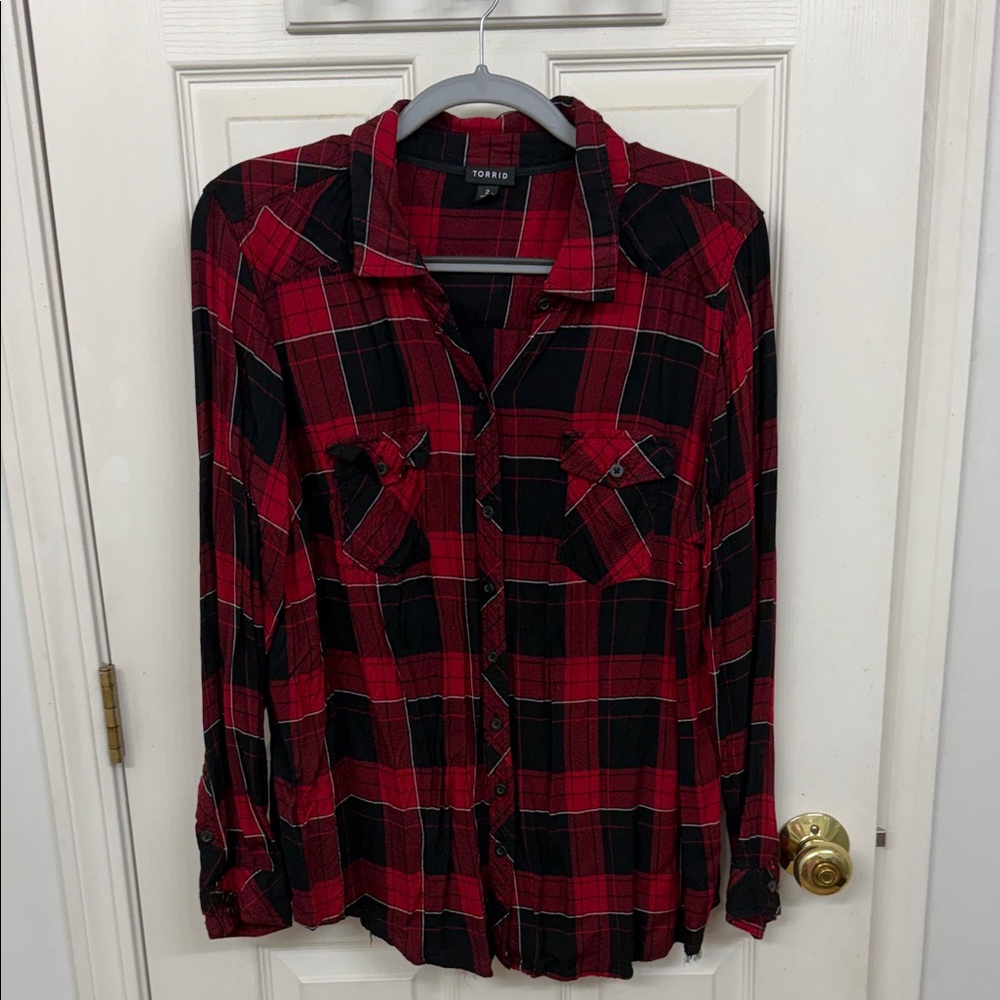 Torrid Button Down Plaid Shirt: 2